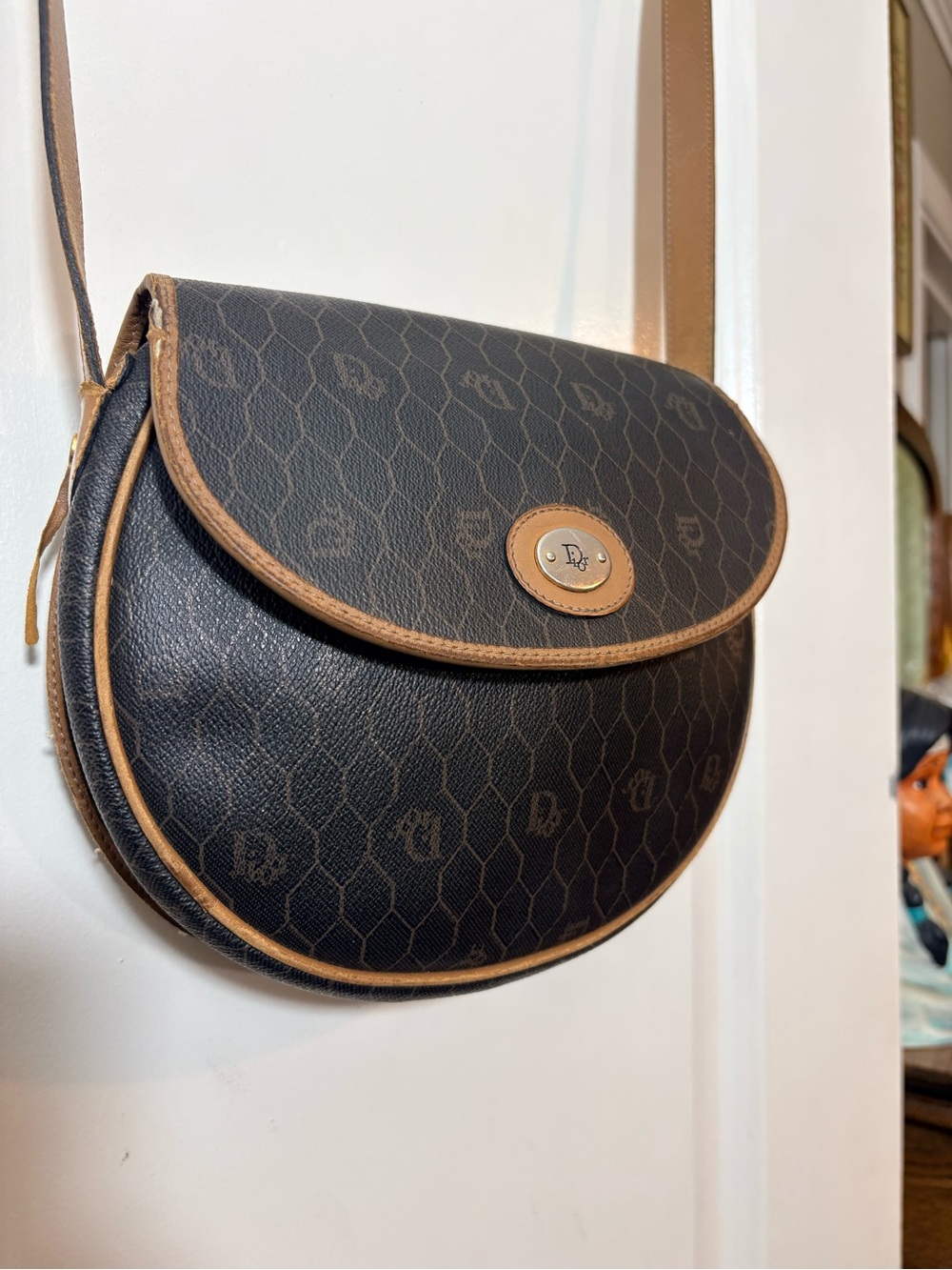 1980s Christian Dior Honeycomb Saddle Bag + Pouch - Fiocchi Italy Hardware